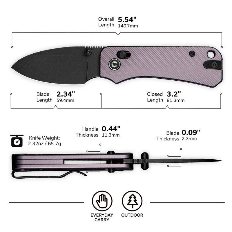 CIVIVI Baby Banter 2 Thumb Stud & Crossbar Lock Knife Aluminum Handle (2.34" Nitro - V Blade) C23074 - 2