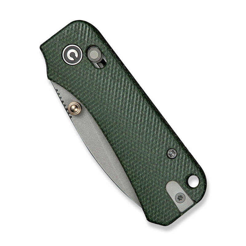 CIVIVI Baby Banter 2 Thumb Stud & Crossbar Lock Knife Green Canvas Micarta Handle (2.34" Gray Stonewashed Nitro - V Blade) C23074 - 3