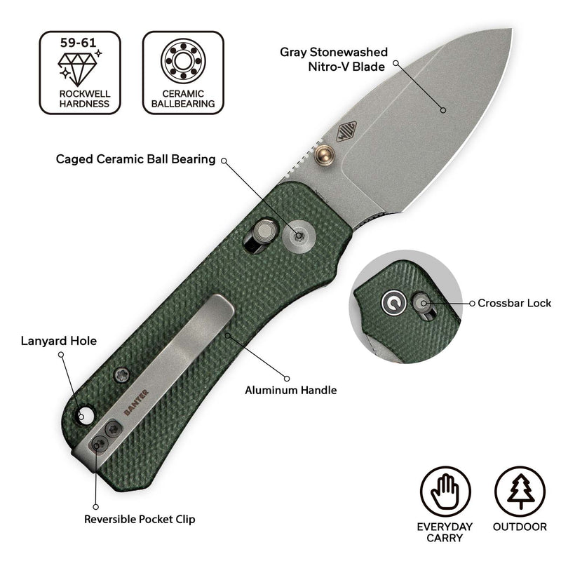 CIVIVI Baby Banter 2 Thumb Stud & Crossbar Lock Knife Micarta Handle (2.34" Nitro - V Blade) C23074 - 3