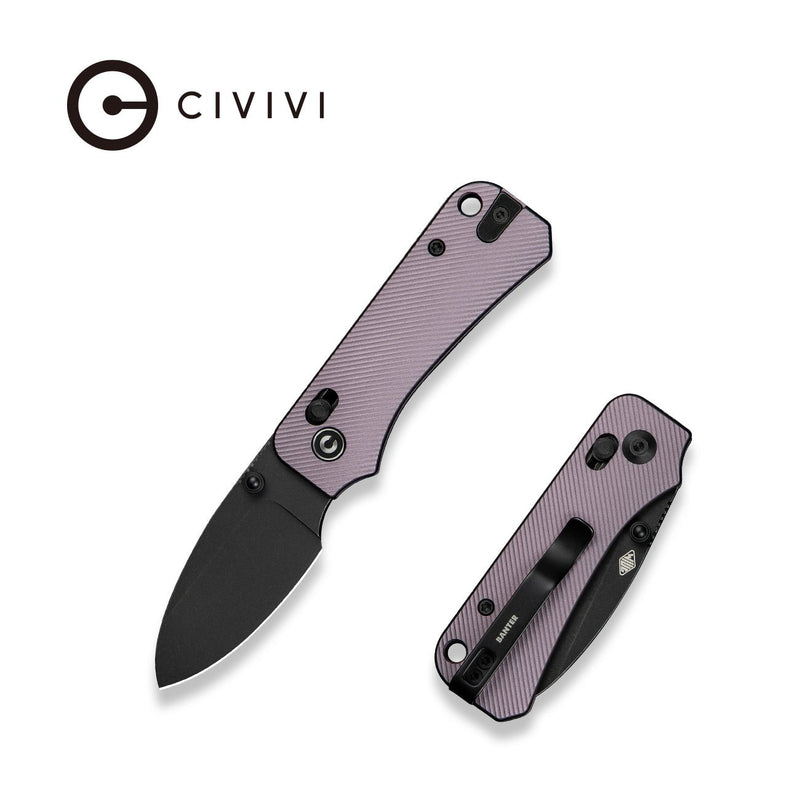 CIVIVI Baby Banter 2 Thumb Stud & Crossbar Lock Knife Purple Aluminum Handle (2.34" Black Stonewashed Nitro - V Blade) C23074 - 2