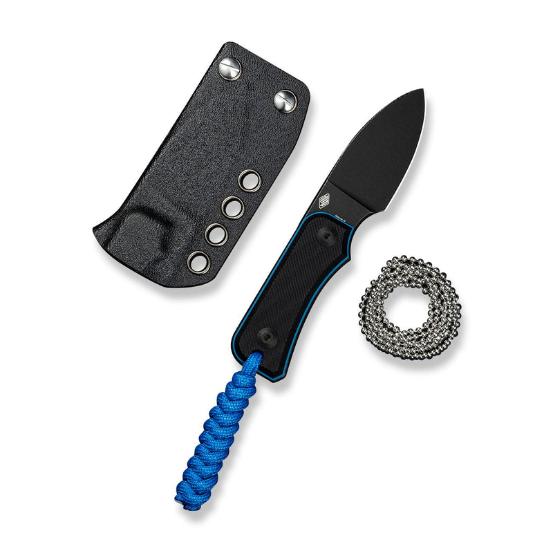 CIVIVI Baby Banter Fixed Blade Knife Black / Blue G10 Handle (2.39" Black Stonewashed Nitro - V Blade) C23045 - 1, With 1PC Blue Lanyard, Plain Bead Chain, Black Kydex Sheath & Clip