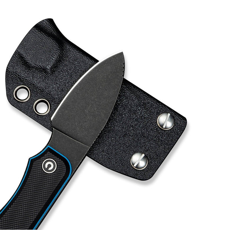 CIVIVI Baby Banter Fixed Blade Knife Black / Blue G10 Handle (2.39" Black Stonewashed Nitro - V Blade) C23045 - 1, With 1PC Blue Lanyard, Plain Bead Chain, Black Kydex Sheath & Clip