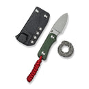 CIVIVI Baby Banter Fixed Blade Knife Green Canvas Micarta Handle (2.39" Stonewashed Nitro - V Blade) C23045 - 2, With 1PC Blue Lanyard, Plain Bead Chain, Black Kydex Sheath & Clip