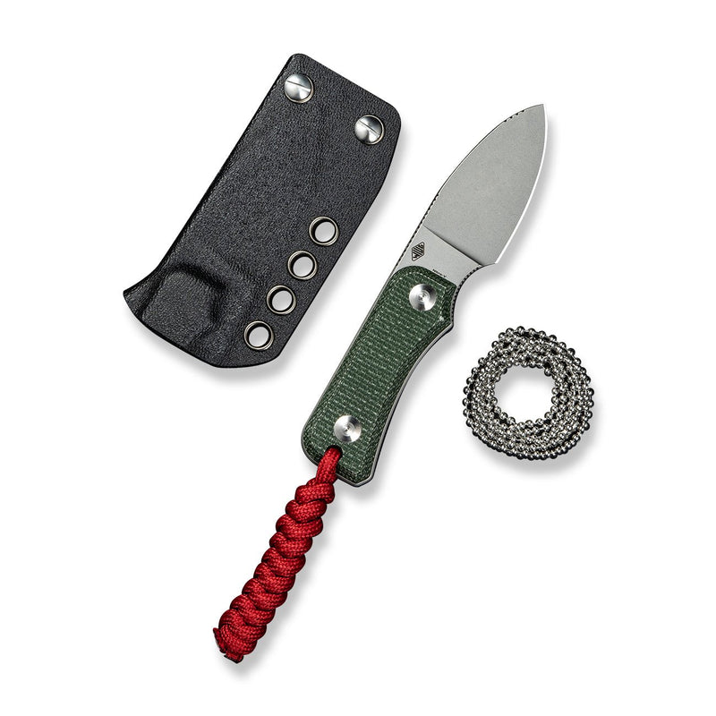 CIVIVI Baby Banter Fixed Blade Knife Green Canvas Micarta Handle (2.39" Stonewashed Nitro - V Blade) C23045 - 2, With 1PC Blue Lanyard, Plain Bead Chain, Black Kydex Sheath & Clip