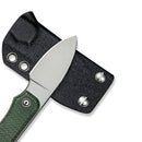 CIVIVI Baby Banter Fixed Blade Knife Green Canvas Micarta Handle (2.39" Stonewashed Nitro - V Blade) C23045 - 2, With 1PC Blue Lanyard, Plain Bead Chain, Black Kydex Sheath & Clip