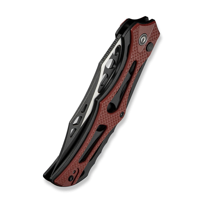 CIVIVI Biophase Flipper & Button Lock Knife Black Aluminum With Burgundy Coarse G10 Handle (3.48" Black Stonewashed Nitro - V Blade, Satin Flat) C23083C - 1