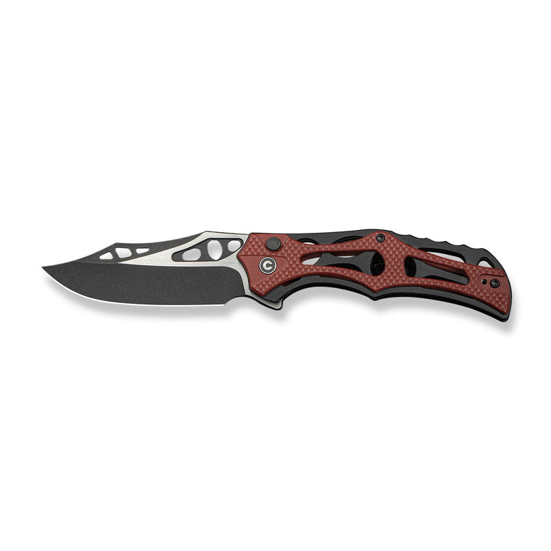 CIVIVI Biophase Flipper & Button Lock Knife Black Aluminum With Burgundy Coarse G10 Handle (3.48" Black Stonewashed Nitro - V Blade, Satin Flat) C23083C - 1