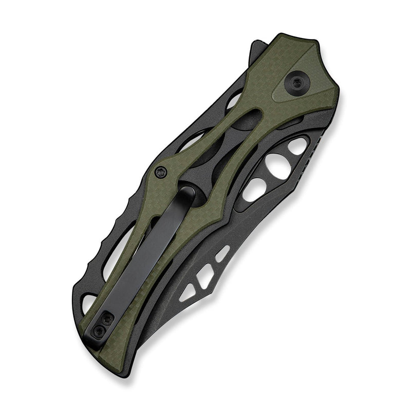 CIVIVI Biophase Flipper & Button Lock Knife Black Aluminum With OD Green Coarse G10 Handle (3.48" Black Stonewashed Nitro - V Blade) C23083C - 2