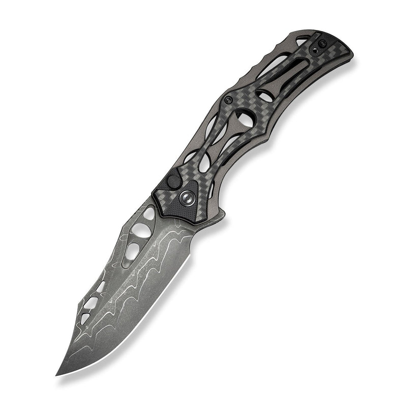 CIVIVI Biophase Flipper & Button Lock Knife Gray Aluminum With Carbon Fiber Overlay On Black G10 Handle (3.48" Damascus Blade) C23083C - DS1