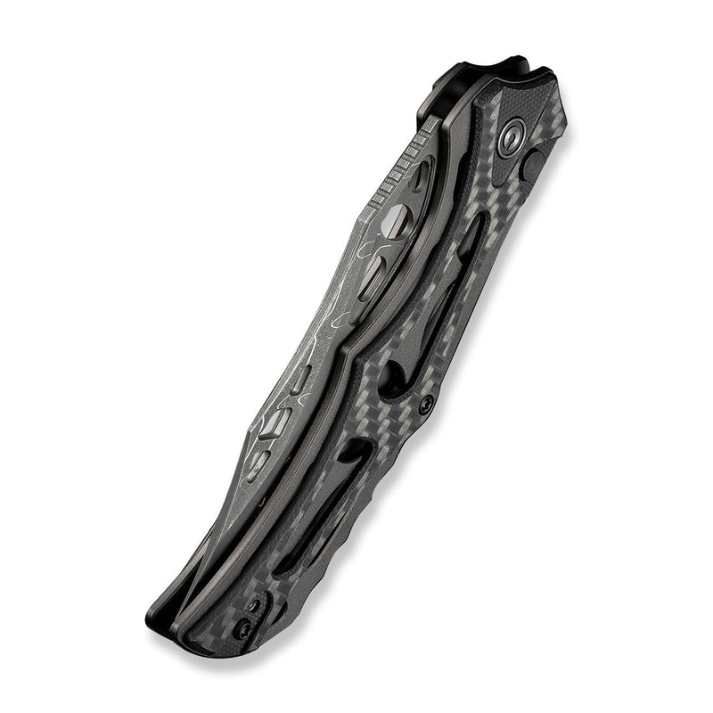 CIVIVI Biophase Flipper & Button Lock Knife Gray Aluminum With Carbon Fiber Overlay On Black G10 Handle (3.48" Damascus Blade) C23083C - DS1