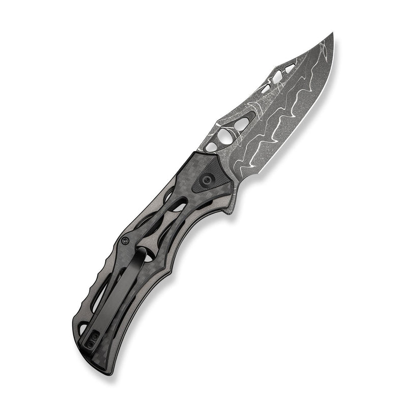 CIVIVI Biophase Flipper & Button Lock Knife Gray Aluminum With Carbon Fiber Overlay On Black G10 Handle (3.48" Damascus Blade) C23083C - DS1