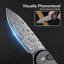 CIVIVI Button Lock Elementum II Flipper Knife Carbon Fiber & G10 Handle (2.96" Damascus Blade) C18062PB - DS1