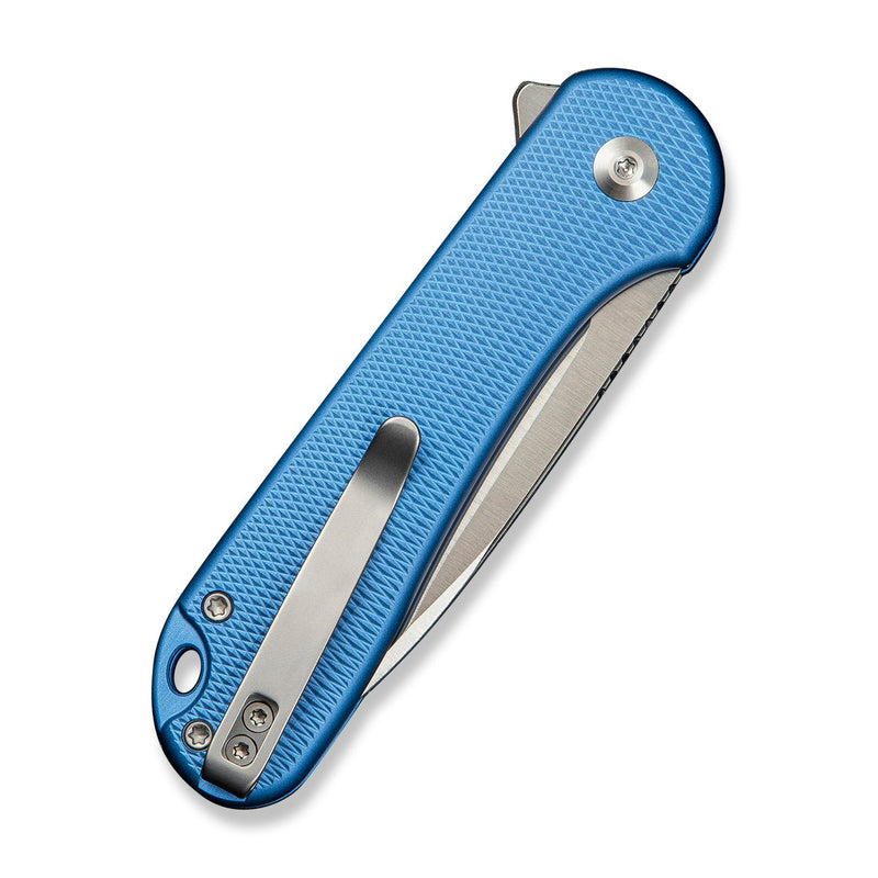 CIVIVI Button Lock Elementum II Flipper Knife Diamond Patterned Blue Aluminum Handle (2.96" Satin Finished Nitro - V Blade) C18062PD - 2