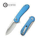 CIVIVI Button Lock Elementum II Flipper Knife Diamond Patterned Blue Aluminum Handle (2.96" Satin Finished Nitro - V Blade) C18062PD - 2