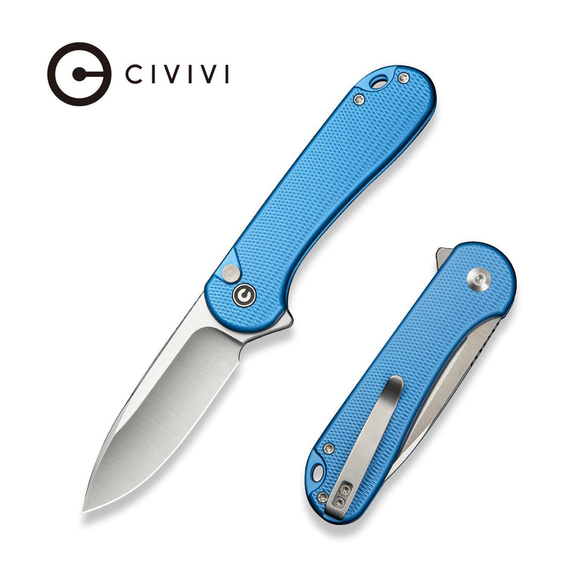 CIVIVI Button Lock Elementum II Flipper Knife Diamond Patterned Blue Aluminum Handle (2.96" Satin Finished Nitro - V Blade) C18062PD - 2