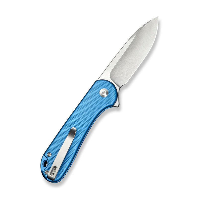 CIVIVI Button Lock Elementum II Flipper Knife Diamond Patterned Blue Aluminum Handle (2.96" Satin Finished Nitro - V Blade) C18062PD - 2