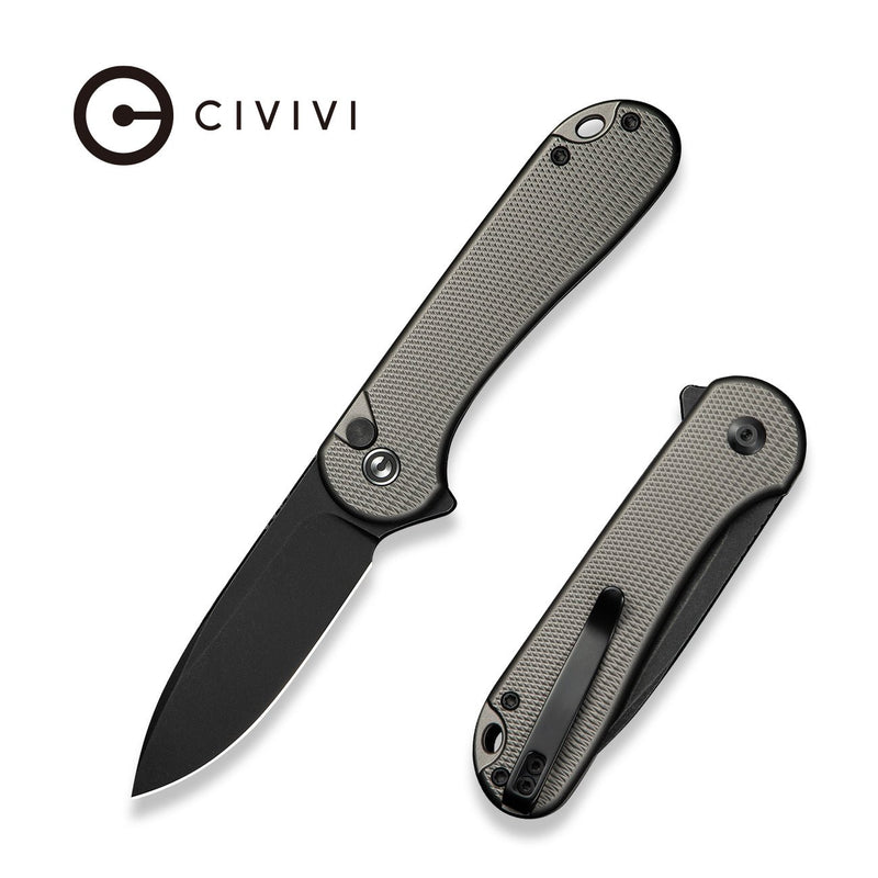 CIVIVI Button Lock Elementum II Flipper Knife Diamond Patterned Gray Aluminum Handle (2.96" Black Stonewashed Nitro - V Blade) C18062PD - 1