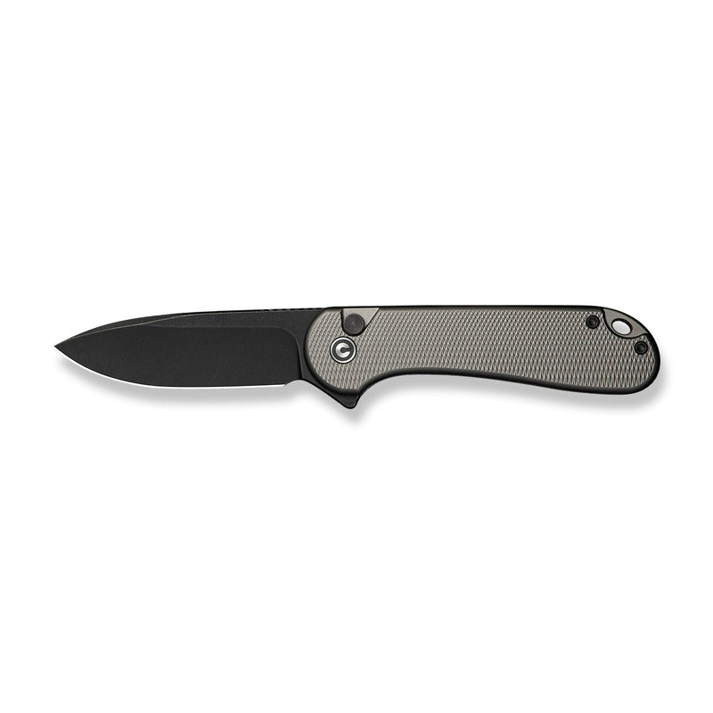 CIVIVI Button Lock Elementum II Flipper Knife Diamond Patterned Gray Aluminum Handle (2.96" Black Stonewashed Nitro - V Blade) C18062PD - 1