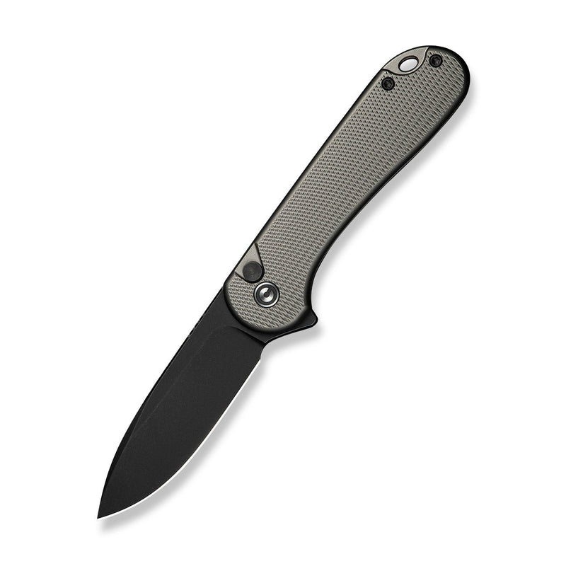 CIVIVI Button Lock Elementum II Flipper Knife Diamond Patterned Gray Aluminum Handle (2.96" Black Stonewashed Nitro - V Blade) C18062PD - 1