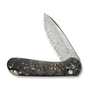 CIVIVI Button Lock Elementum II Flipper Knife Shredded Carbon Fiber And Golden Shred In Clear Resin Handle (2.96" Damascus Blade) C18062P - 10