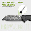 CIVIVI Chevalier II Flipper & Button Lock Knife Aluminum Handle (3.47" Damascus Blade) C20022B - DS1