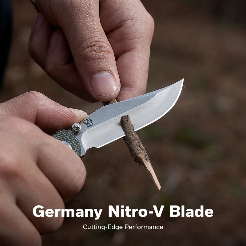 CIVIVI Clingman Front Flipper & Thumb Stud Knife Green Canvas Micarta Handle (2.99" Satin Finished Nitro - V Blade) C23065 - 4