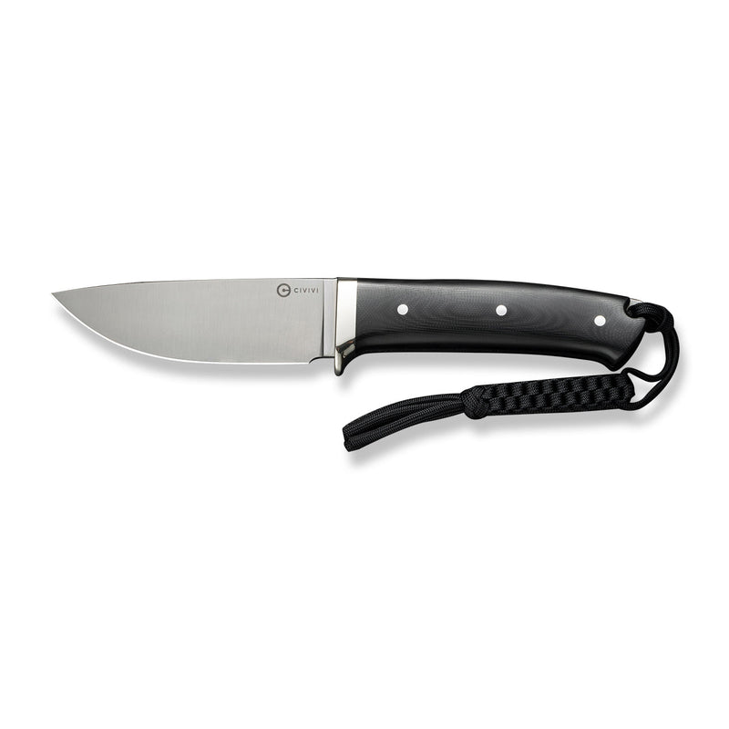 CIVIVI Cloud Peak Fixed Blade Knife Black G10 Handle With Nickel - Silver Guard (4.6" Satin Finished Nitro - V Blade) C23044 - 1