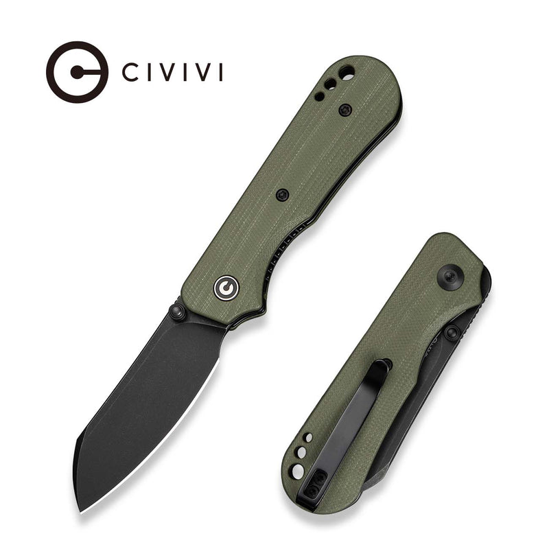 CIVIVI Crabby Thumb Stud Knife OD Green G10 Handle (2.7" Black Stonewashed 14C28N Blade) C24055 - 1