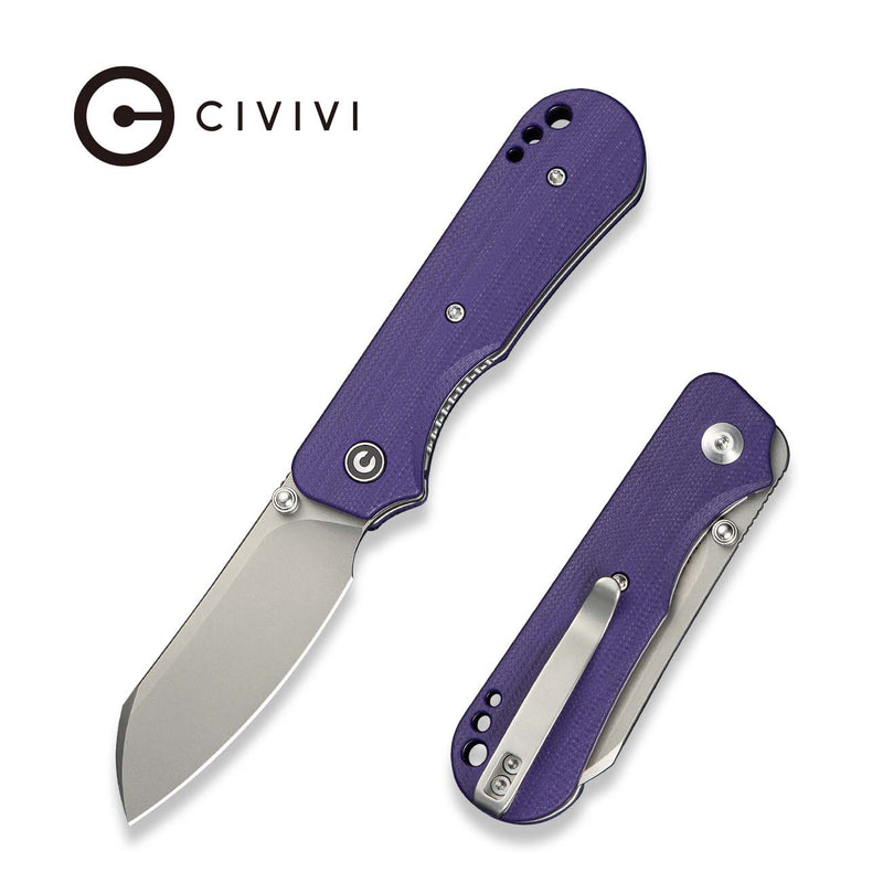 CIVIVI Crabby Thumb Stud Knife Purple G10 Handle (2.7" Stonewashed 14C28N Blade) C24055 - 2