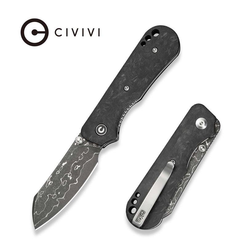 CIVIVI Crabby Thumb Stud Knife Shredded Carbon Fiber Handle (2.7" Damascus Blade) C24055 - DS1