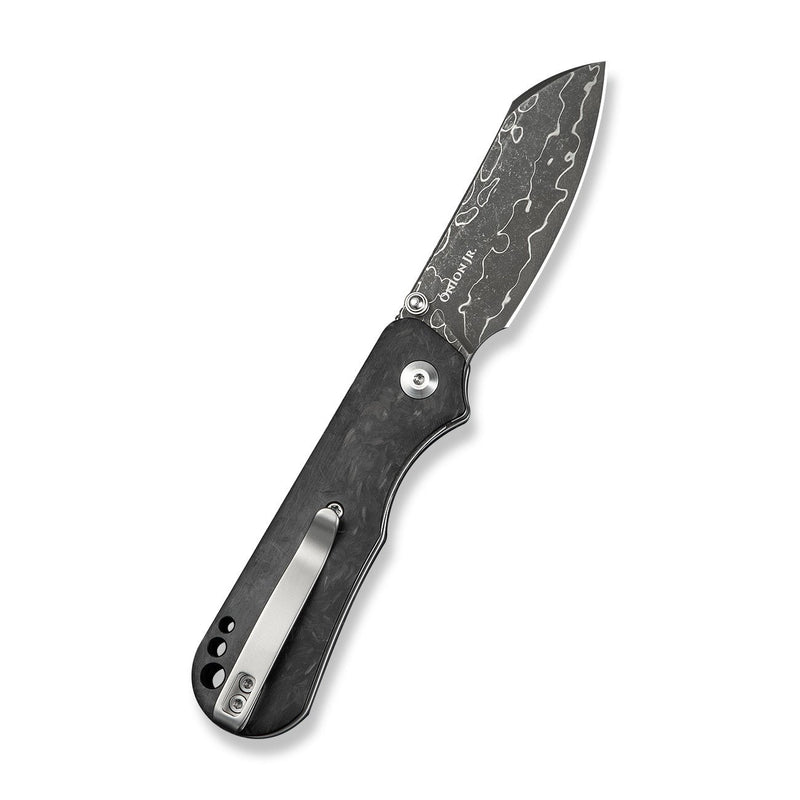 CIVIVI Crabby Thumb Stud Knife Shredded Carbon Fiber Handle (2.7" Damascus Blade) C24055 - DS1