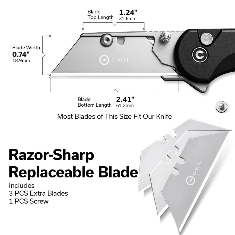 CIVIVI Elementum Utility Thumb Stud & Button Lock Knife Aluminum Handle (2.26" S/S Blade Holder & 6Cr Blade) C23039B - 1