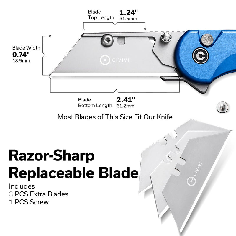 CIVIVI Elementum Utility Thumb Stud & Button Lock Knife Aluminum Handle (2.26" S/S Blade Holder & 6Cr Blade) C23039B - 2