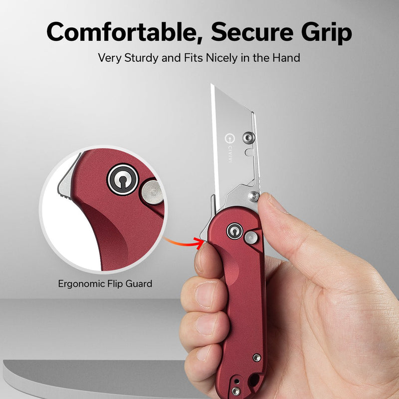 CIVIVI Elementum Utility Thumb Stud & Button Lock Knife Burgundy Aluminum Handle (2.26" Stonewashed S/S Blade Holder Plain 6Cr13 Blade) C23039B - 5, With 3Pcs Extra Blades