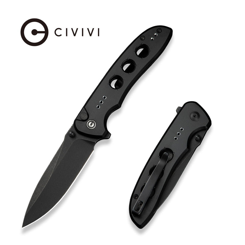 CIVIVI Hyperpulse Flipper & Thumb Stud & Button Lock Knife Black Aluminum Handle (3.5" Black Stonewashed 14C28N Blade) C23087A - 1