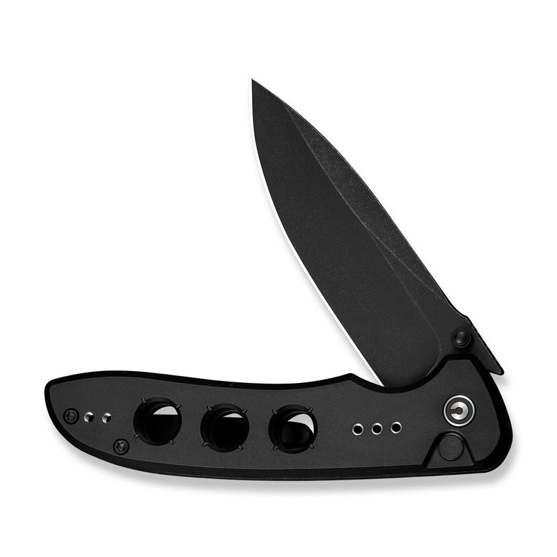 CIVIVI Hyperpulse Flipper & Thumb Stud & Button Lock Knife Black Aluminum Handle (3.5" Black Stonewashed 14C28N Blade) C23087A - 1