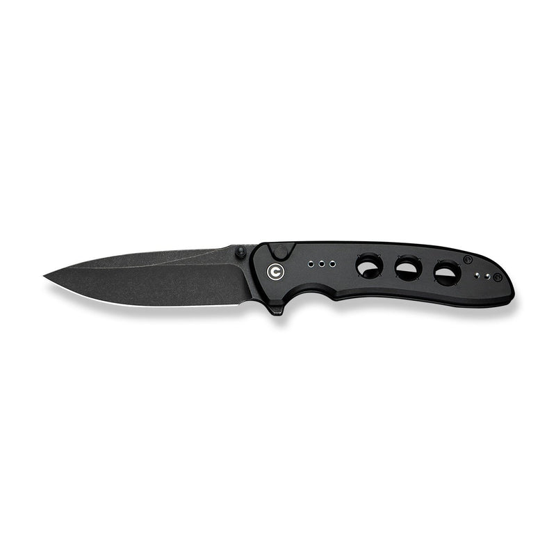 CIVIVI Hyperpulse Flipper & Thumb Stud & Button Lock Knife Black Aluminum Handle (3.5" Black Stonewashed 14C28N Blade) C23087A - 1