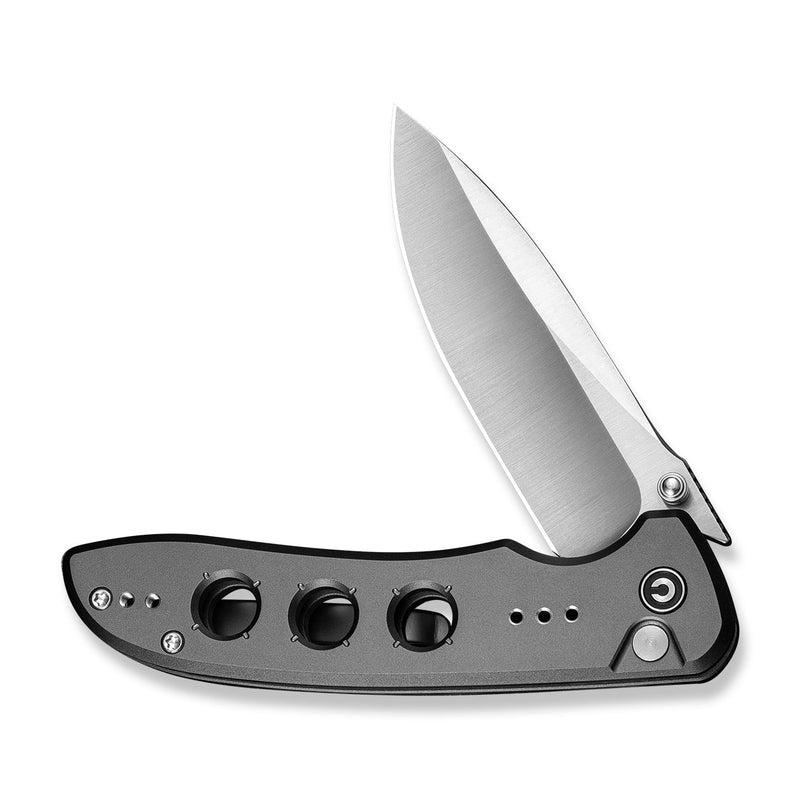 CIVIVI Hyperpulse Flipper & Thumb Stud & Button Lock Knife Gray Aluminum Handle (3.5" Satin Finished 14C28N Blade) C23087A - 3