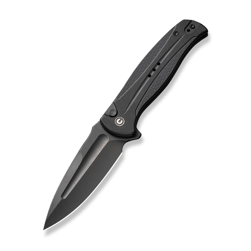 CIVIVI Incindie Flipper & Button Lock Knife Black G10 Handle (3.48" Black Stonewashed 14C28N Blade) C23053 - 1