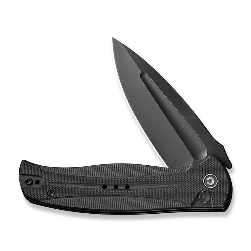 CIVIVI Incindie Flipper & Button Lock Knife Black G10 Handle (3.48" Black Stonewashed 14C28N Blade) C23053 - 1