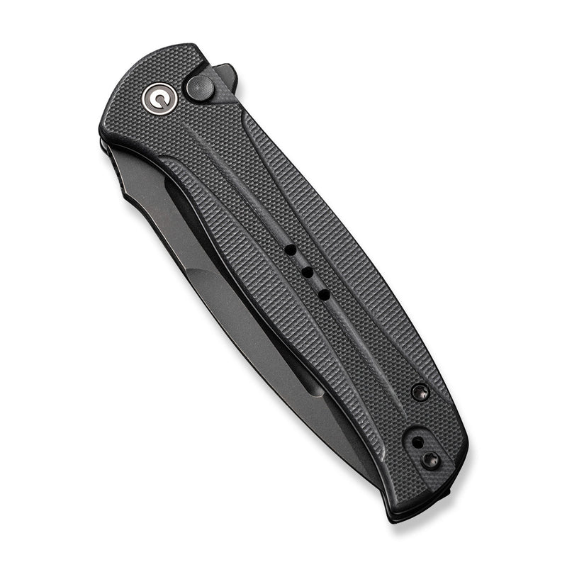 CIVIVI Incindie Flipper & Button Lock Knife Black G10 Handle (3.48" Black Stonewashed 14C28N Blade) C23053 - 1