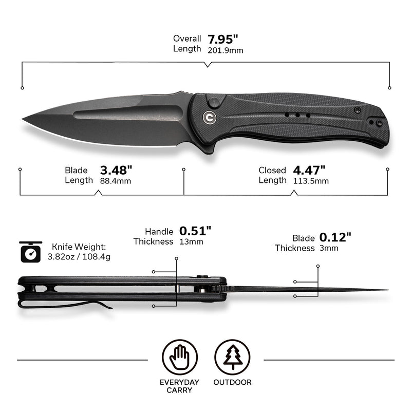 CIVIVI Incindie Flipper & Button Lock Knife G10 Handle (3.48" 14C28N Blade) C23053 - 1