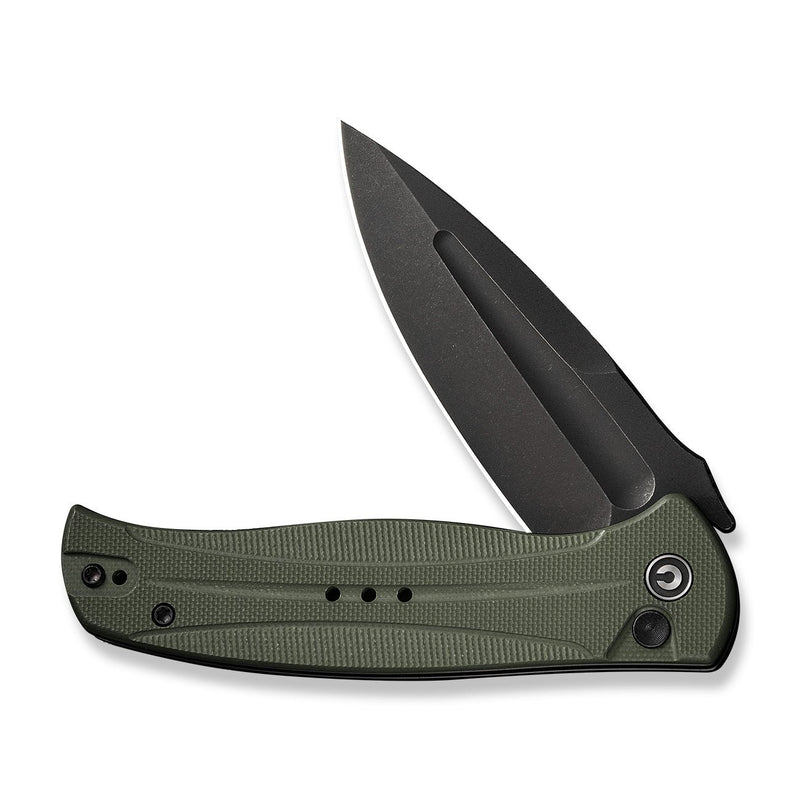 CIVIVI Incindie Flipper & Button Lock Knife OD Green G10 Handle (3.48" Black Stonewashed 14C28N Blade) C23053 - 2