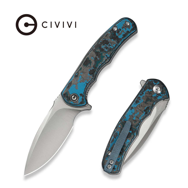 CIVIVI Mini Praxis Flipper Knife Arctic Storm Fat Carbon Fiber Handle (2.98" Satin Finished CPM S35VN Blade) C18026CB - 1