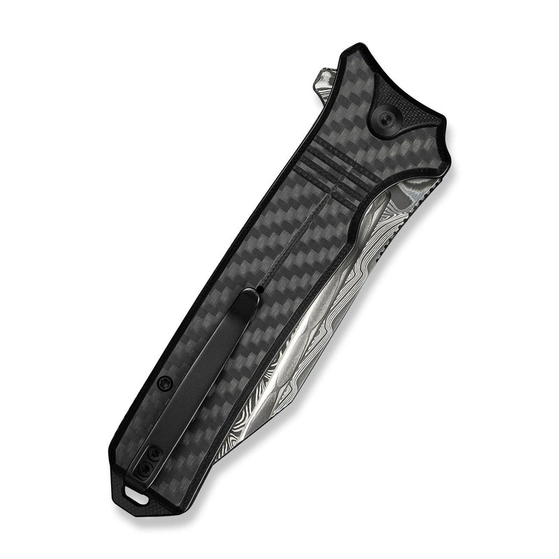 CIVIVI Neurohaptic Flipper & Button Lock Knife Carbon Fiber Overlay On Black G10 Handle (3.74" Damascus Blade) C23080 - DS1