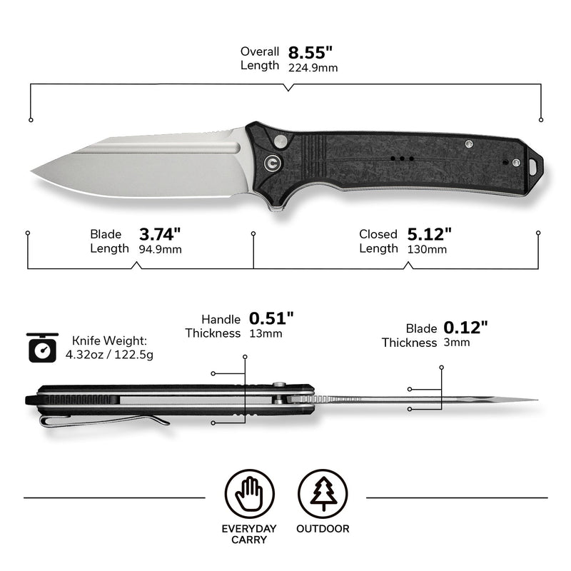 CIVIVI Neurohaptic Flipper & Button Lock Knife G10 Handle (3.74" Nitro - V Blade) C23080 - 2