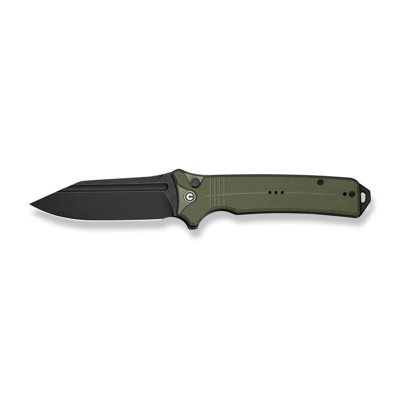 CIVIVI Neurohaptic Flipper & Button Lock Knife OD Green G10 Handle (3.74" Black Stonewashed Nitro - V Blade) C23080 - 3