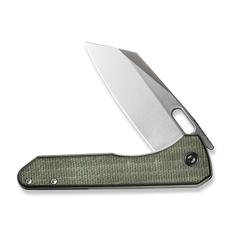 CIVIVI Nugz Flipper & Thumb Hole Knife Green Canvas Micarta Handle (3.17" Satin Finished 14C28N Blade) C23060 - 2