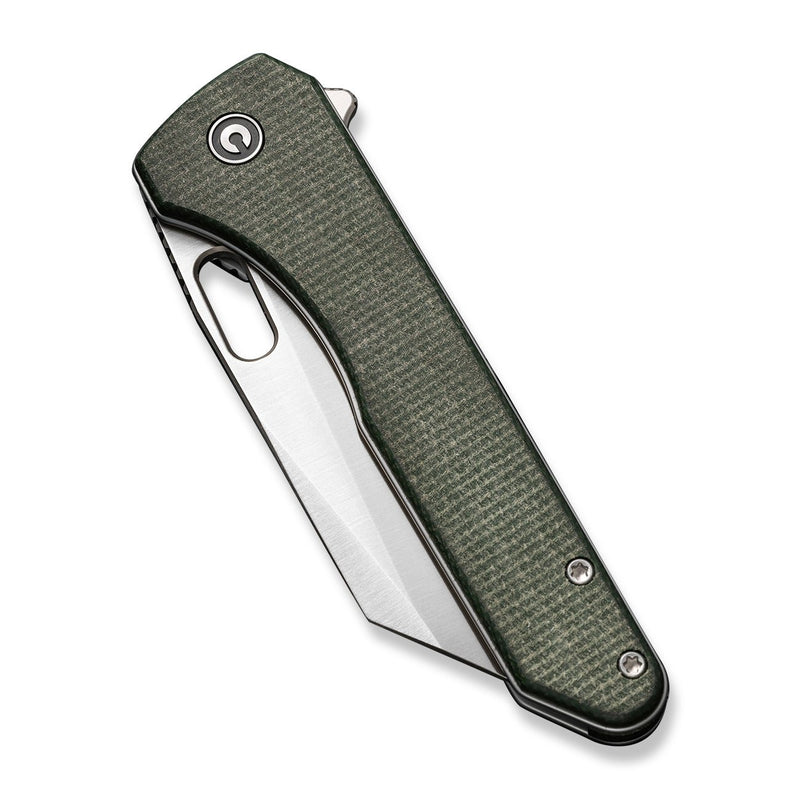 CIVIVI Nugz Flipper & Thumb Hole Knife Green Canvas Micarta Handle (3.17" Satin Finished 14C28N Blade) C23060 - 2