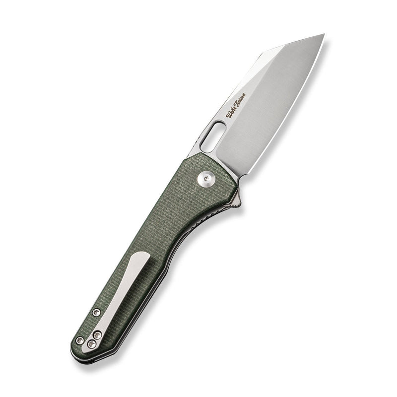 CIVIVI Nugz Flipper & Thumb Hole Knife Green Canvas Micarta Handle (3.17" Satin Finished 14C28N Blade) C23060 - 2